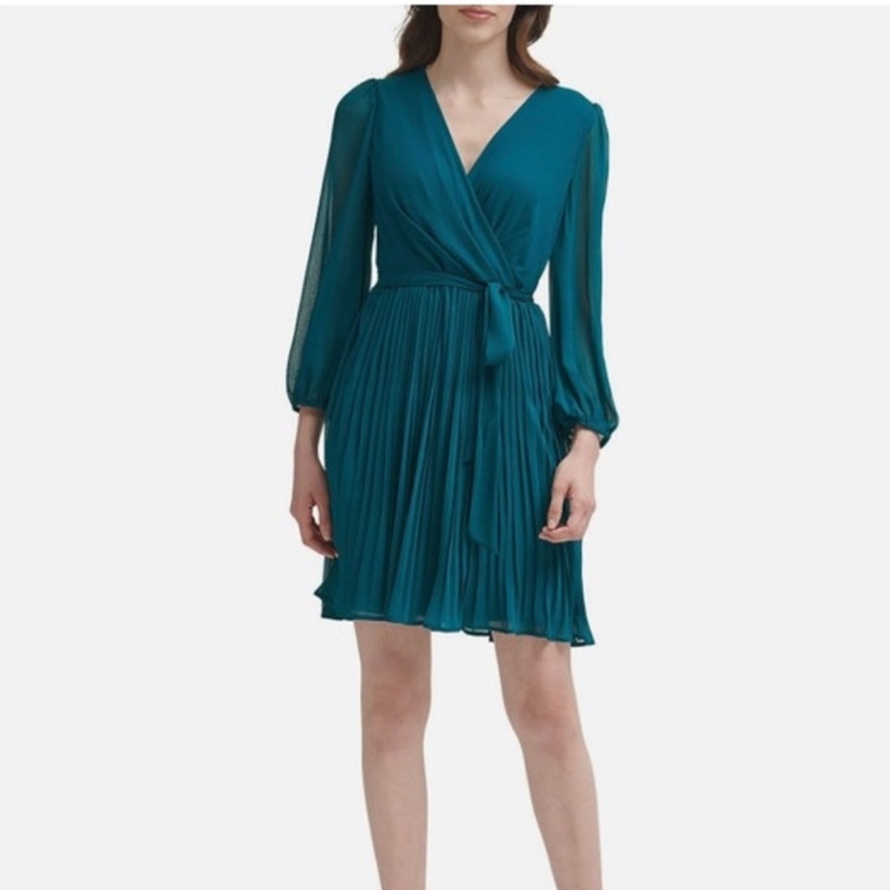 DKNY Emerald Green Pleated Dress